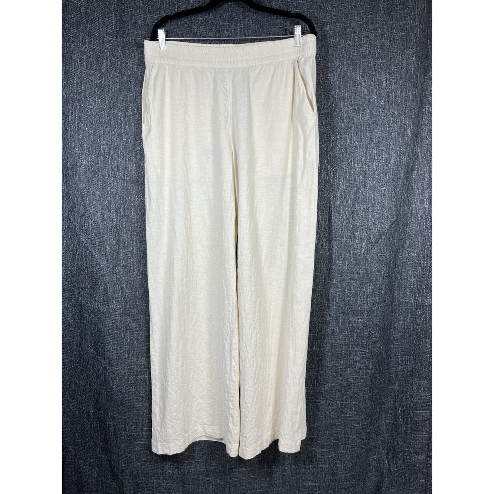 MARINE LAYER Sz L Pant Allison Hemp Trouser Natural Beige Wide Leg Pull On NWOT